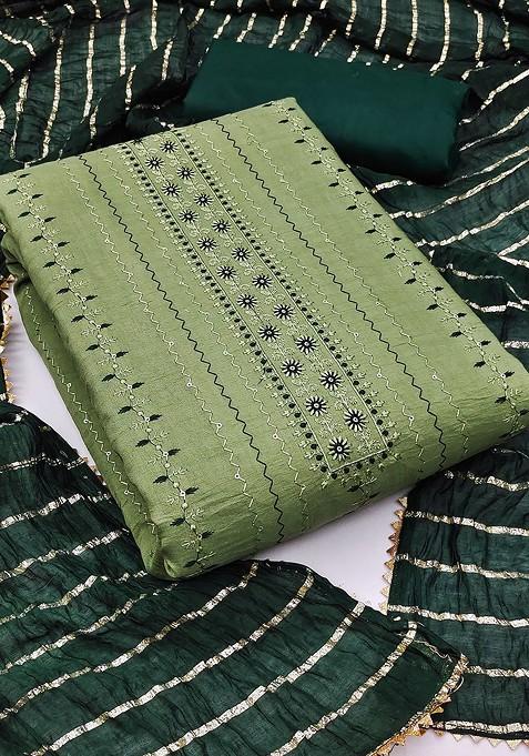 Green Embroidered Poly Blend Kurta Set