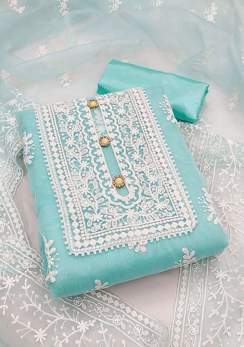 Sea Green Embroidered Organza Kurta Set - Indya