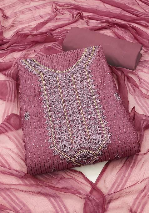 Purple Embroidered Pure Cotton Kurta Set