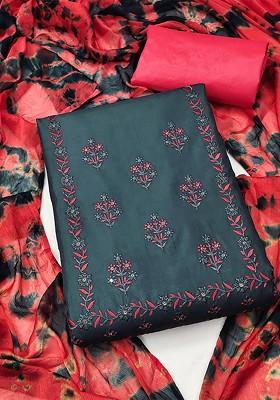 Grey Embroidered Pure Silk Kurta Set