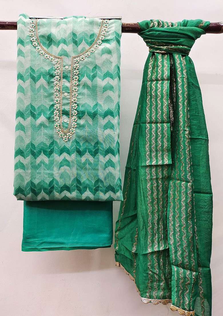 Green Printed Cotton Straight Kurta Set - Indya