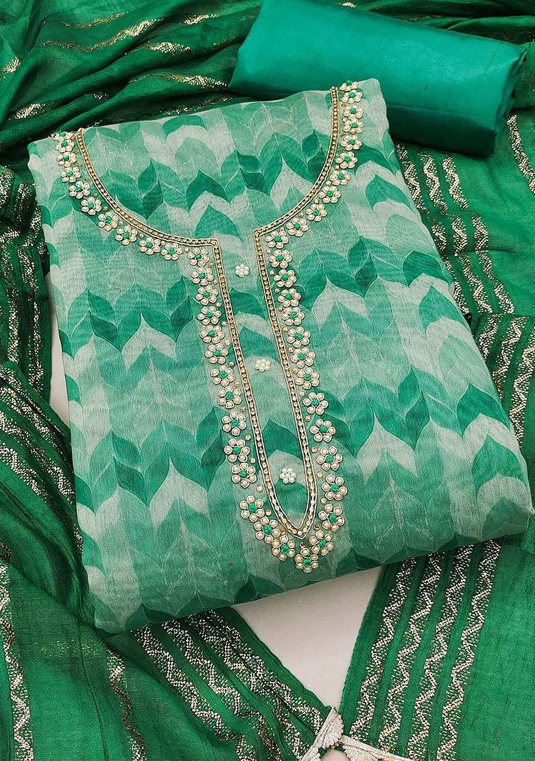 Green Printed Cotton Straight Kurta Set - Indya