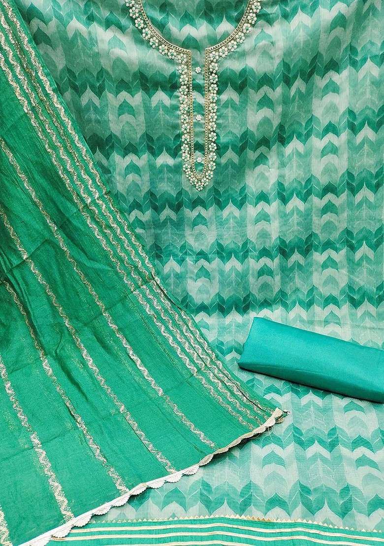Green Printed Cotton Straight Kurta Set - Indya