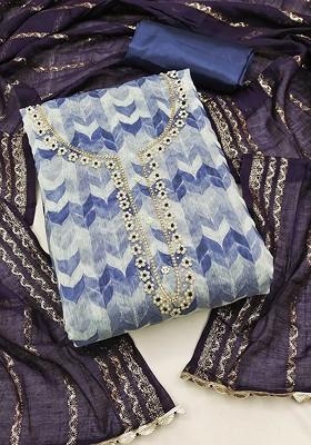 Blue Printed Pure Cotton Kurta Set