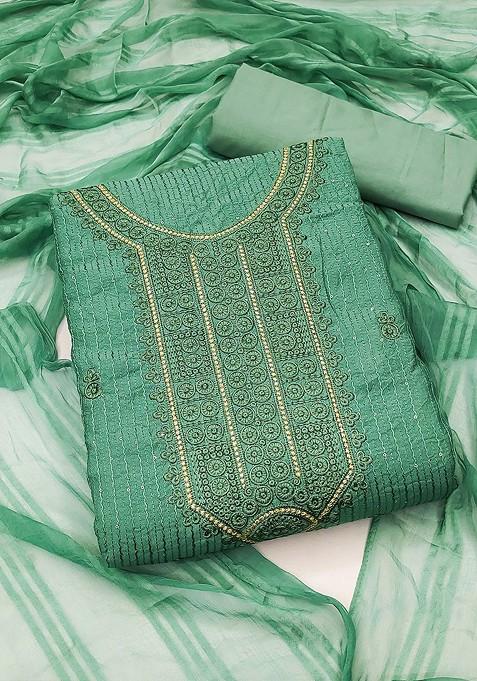 Sea Green Embroidered Pure Cotton Kurta Set