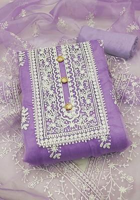 Purple Embroidered Organza Kurta Set