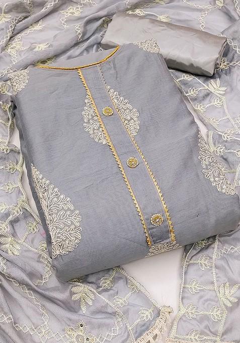Grey Embroidered Poly Blend Kurta Set