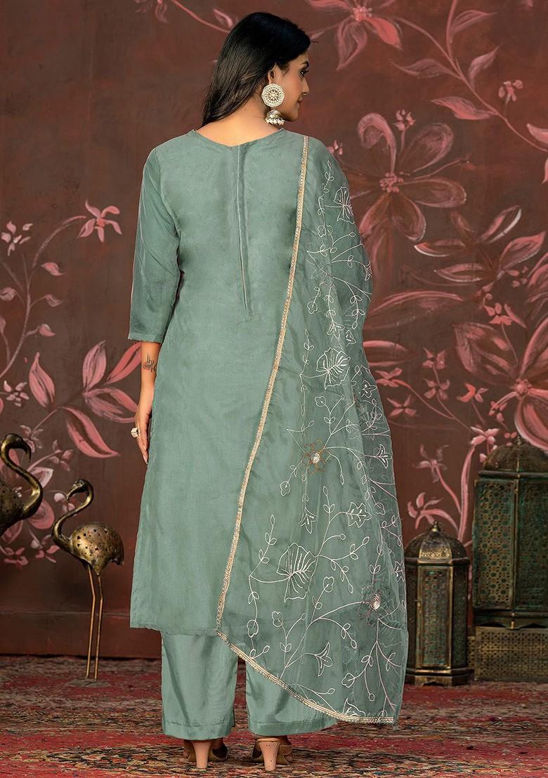 Sea Green Woven Jacquard Kurta Set