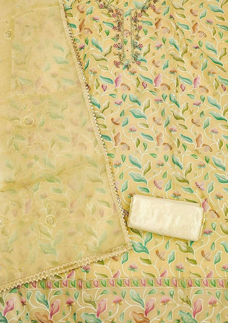 Yellow Embellished Organza Kurta Set - Indya