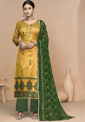 Yellow Embellished Poly Blend Kurta Set