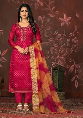 Pink Woven Poly Blend Kurta Set