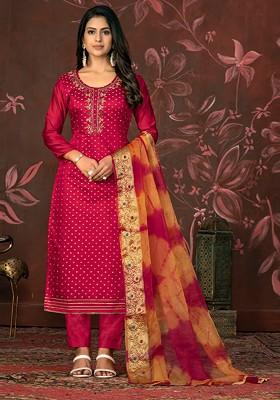 Pink Woven Poly Blend Kurta Set