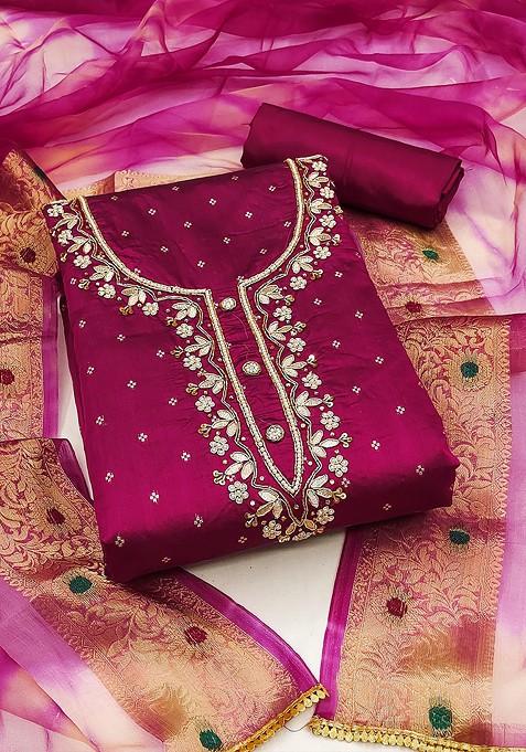 Magenta Embellished Organza Kurta Set