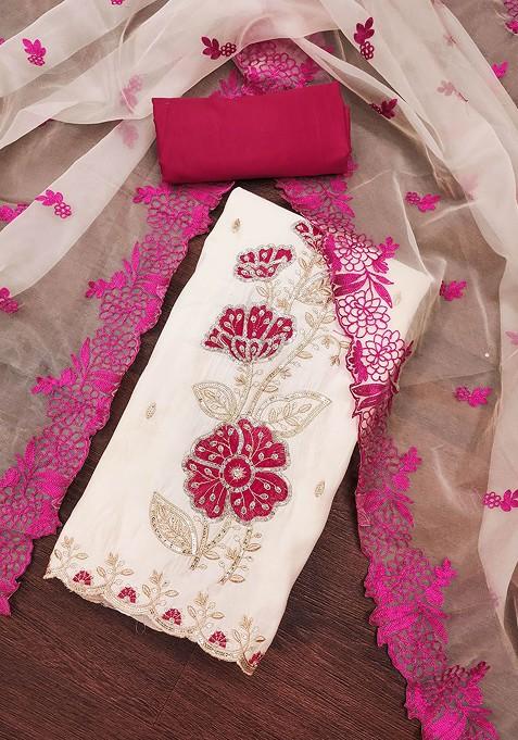 White Embellished Poly Blend Kurta Set