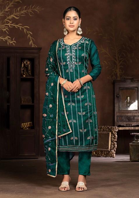 Green Floral Print Poly Blend Kurta Set