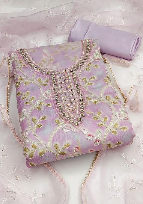 Purple Embroidered Organza Kurta Set