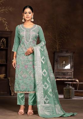 Sea Green Embroidered Organza Kurta Set