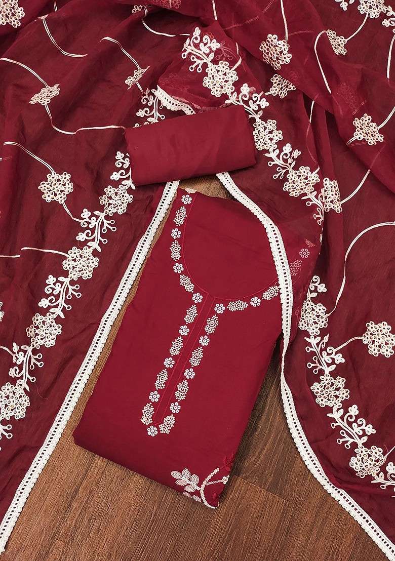 Maroon Embroidered Blended Straight Kurta Set - Indya