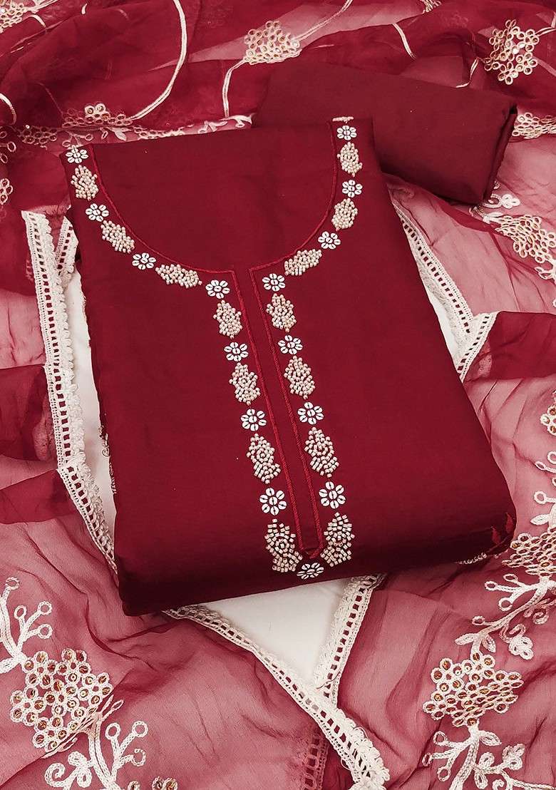 Maroon Embroidered Blended Straight Kurta Set - Indya