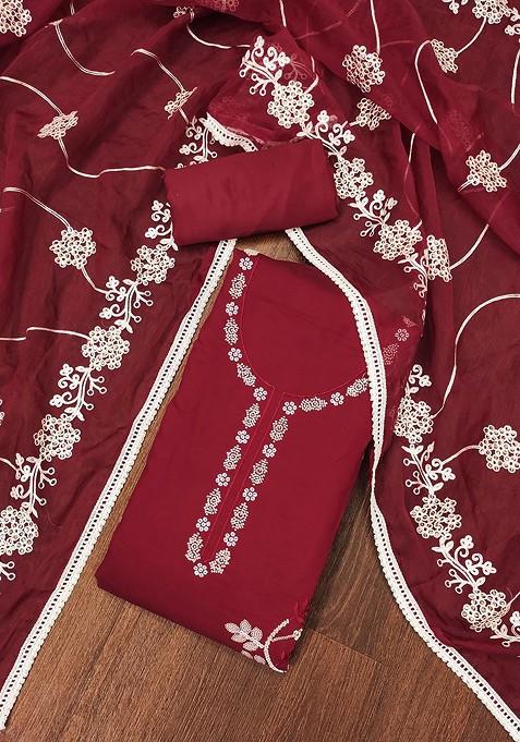 Maroon Embellished Poly Blend Kurta Set