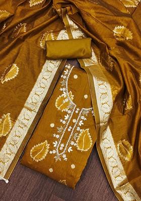 Mustard Floral Print Poly Blend Kurta Set