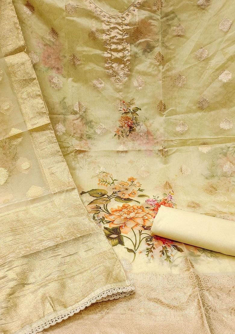 Beige Floral Print Poly Blend Kurta Set - Indya