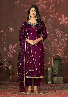 Maroon Embellished Organza Kurta Set