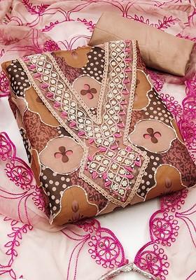 Brown Embroidered Organza Kurta Set