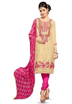 Beige Embroidered Poly Blend Kurta Set