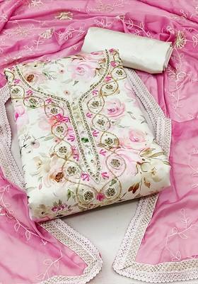 White Embroidered Poly Blend Kurta Set