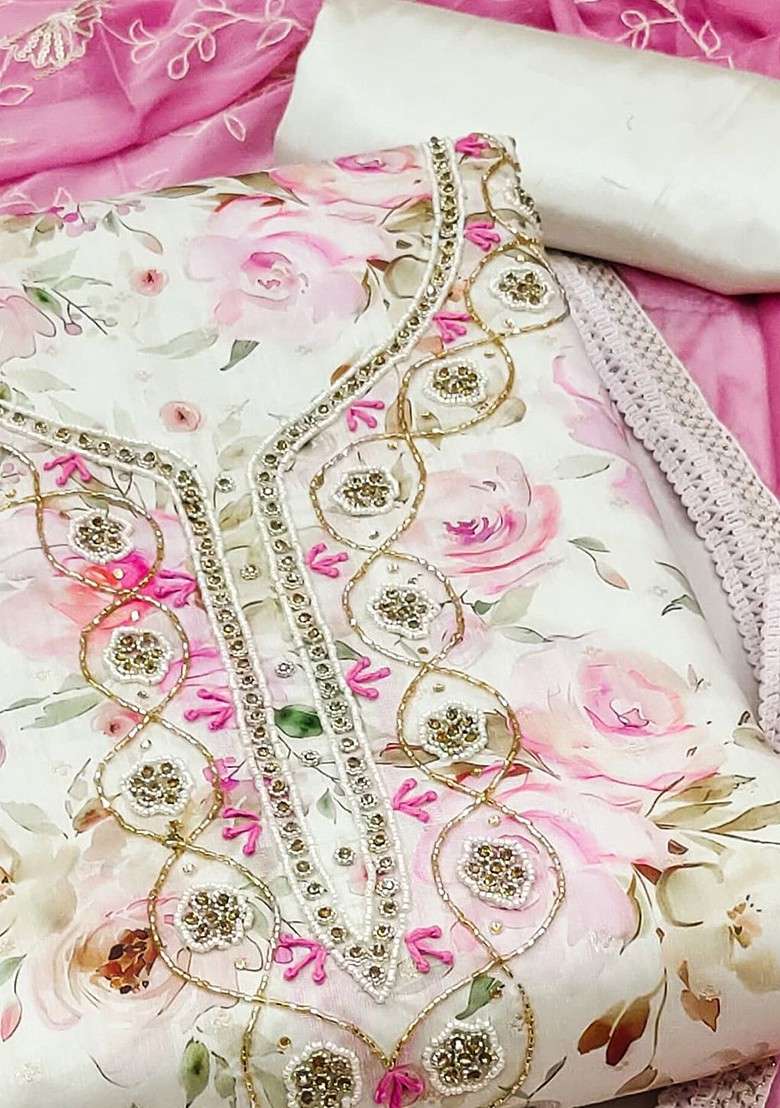 White Embroidered Blended Straight Kurta Set - Indya