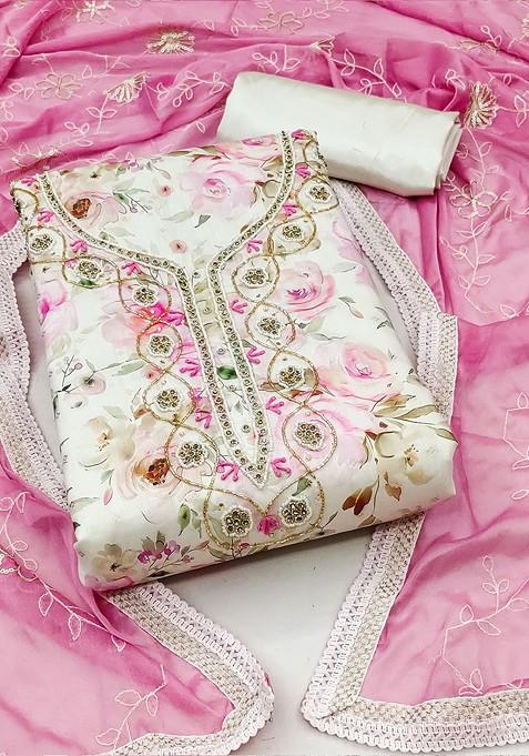 White Embroidered Poly Blend Kurta Set