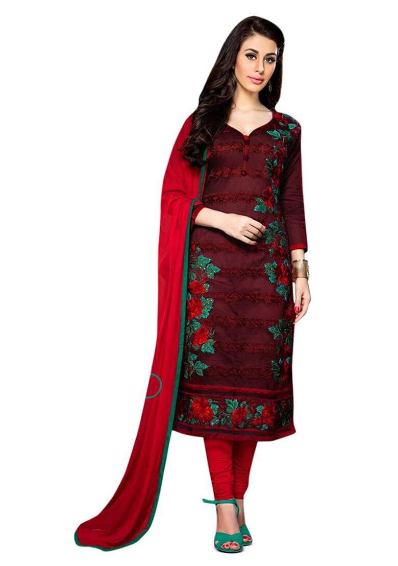 Maroon Embroidered Poly Blend Kurta Set - Indya