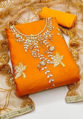 Orange Embellished Organza Kurta Set