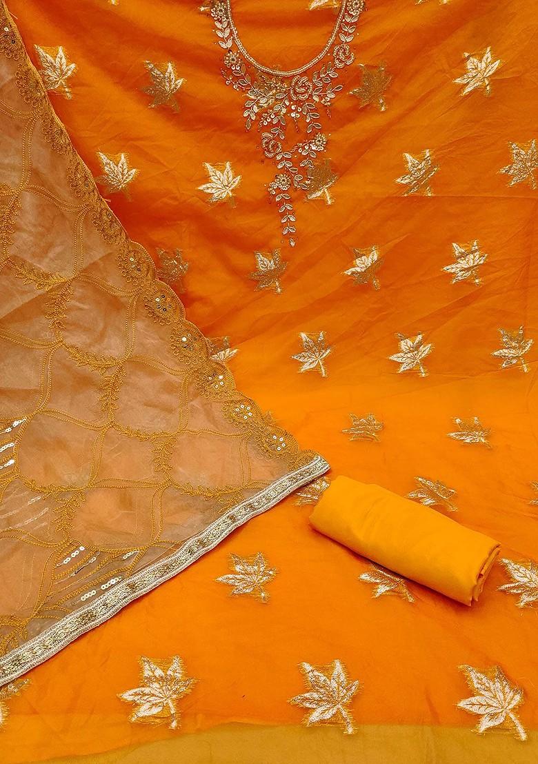 Orange Embellished Organza Kurta Set - Indya