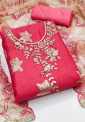 Pink Embellished Organza Kurta Set