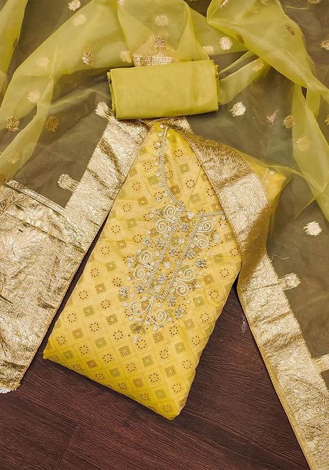 Lime Green Jacquard Poly Straight Kurta Set