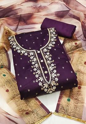 Purple Woven Poly Blend Kurta Set