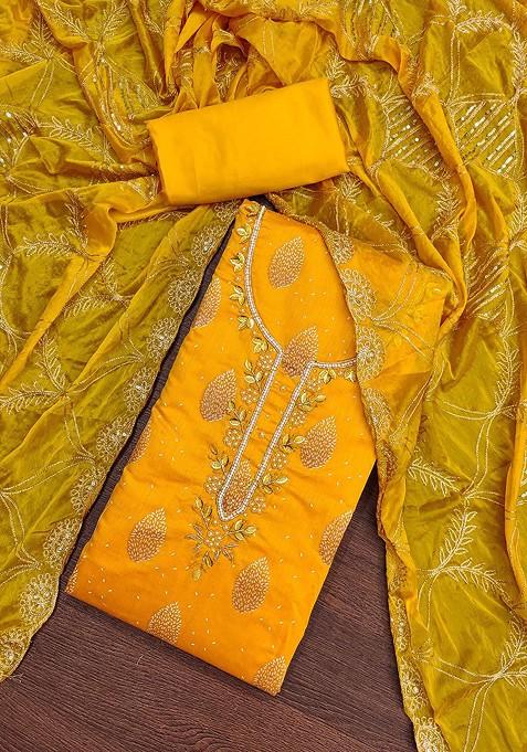 Yellow Embellished Poly Blend Kurta Set