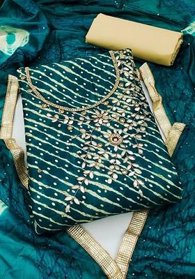 Turquoise Blue Printed Poly Blend Kurta Set