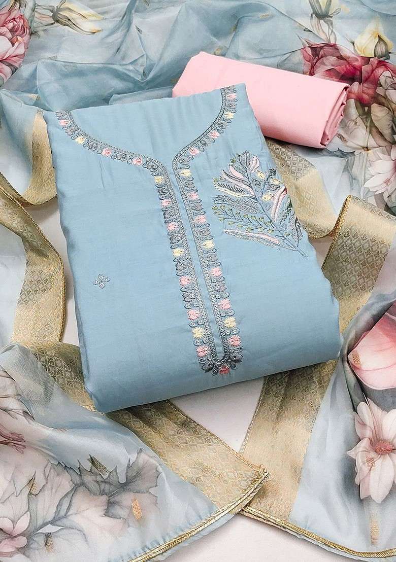 Grey Embroidered Poly Blend Kurta Set - Indya