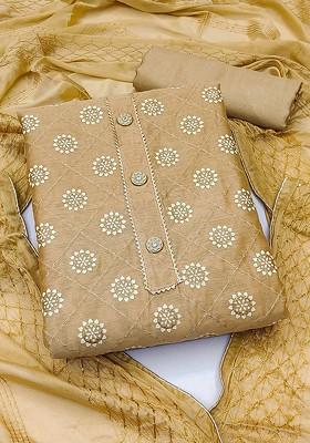 Beige Printed Poly Blend Kurta Set