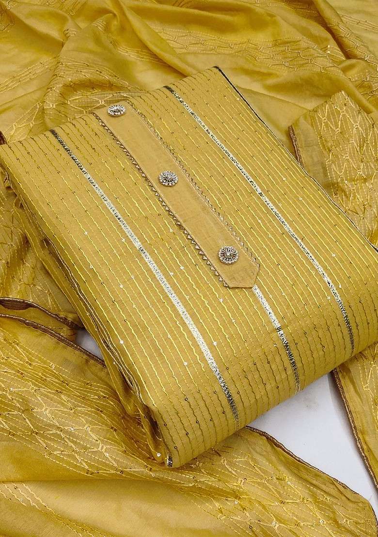 Yellow Sequin Work Cotton Straight Kurta Set - Indya