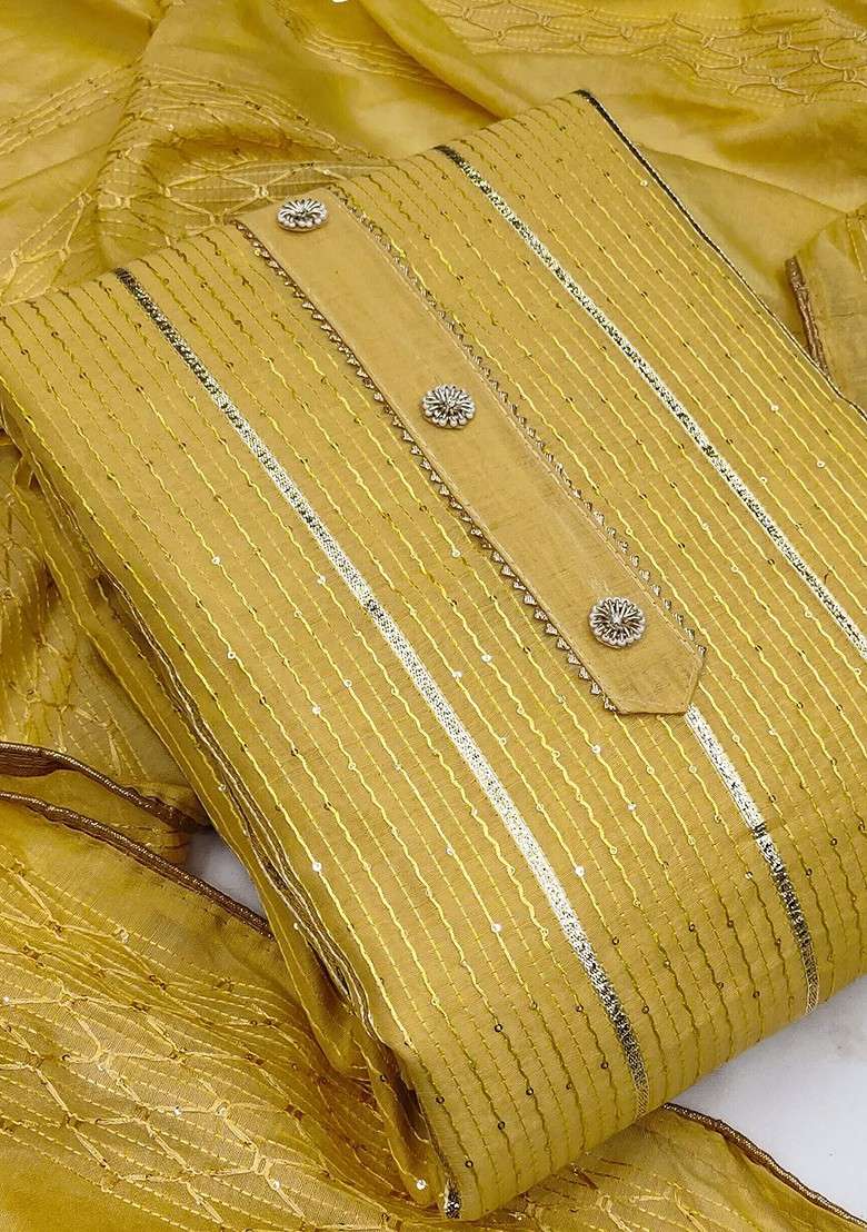 Yellow Sequin Work Cotton Straight Kurta Set - Indya