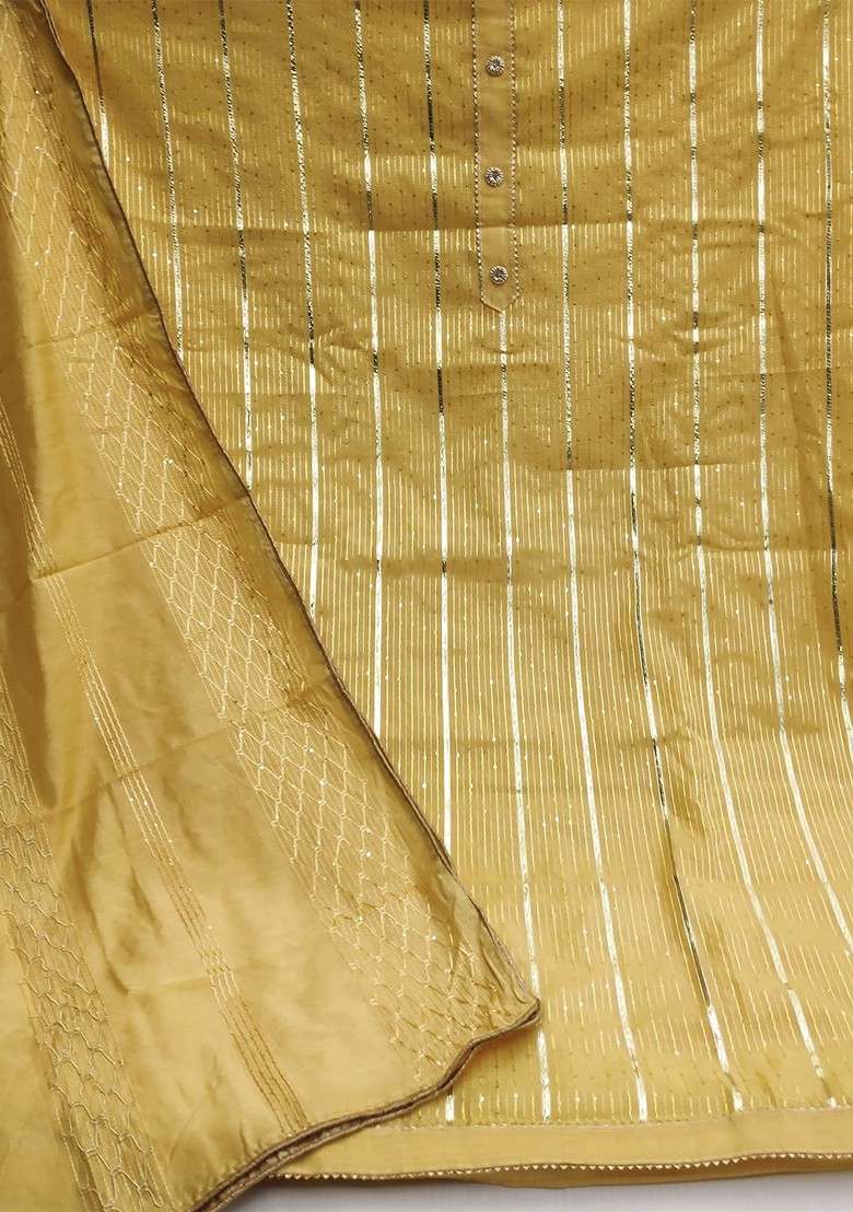 Yellow Sequin Work Cotton Straight Kurta Set - Indya