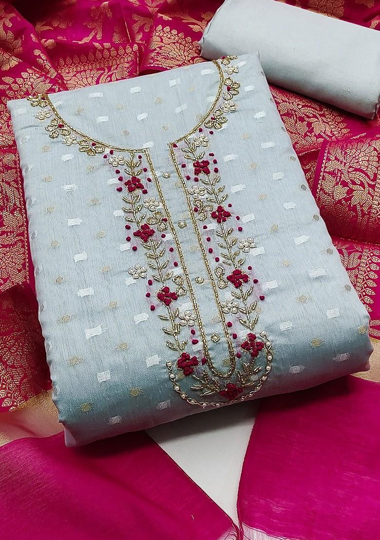 Teal Embellished Pure Silk Kurta Set