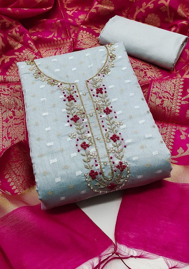 Teal Embellished Pure Silk Kurta Set