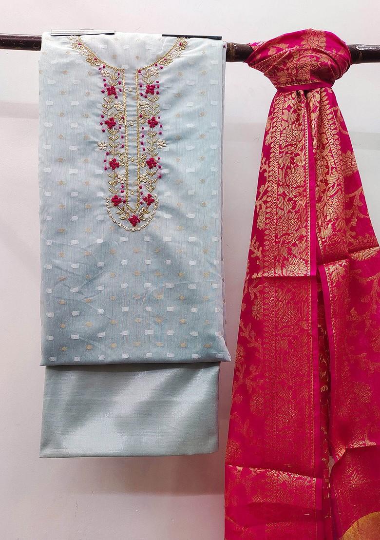 Teal Embellished Pure Silk Kurta Set