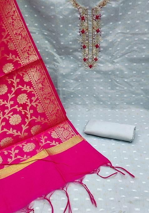 Teal Embellished Pure Silk Kurta Set