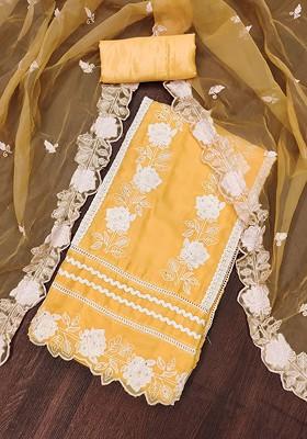 Yellow Embellished Organza Kurta Set